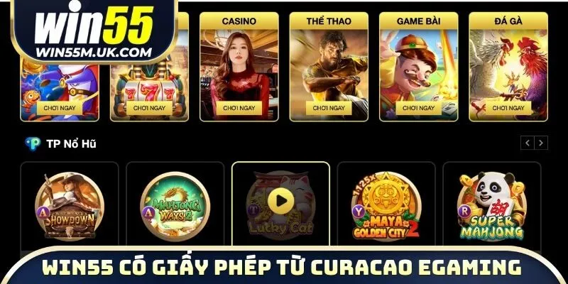 WIN55 được cấp chứng nhận từ Curacao eGaming